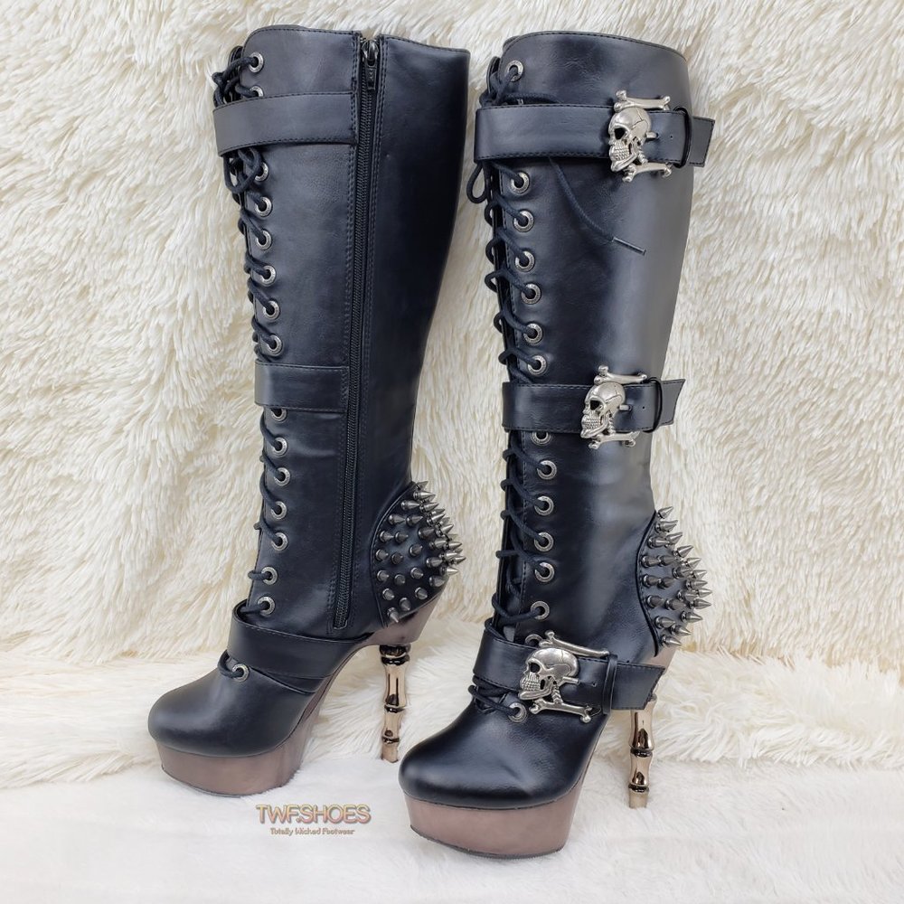 Muerto Goth Punk Bone Heel Spiked Knee Boots RESTOCKED_2